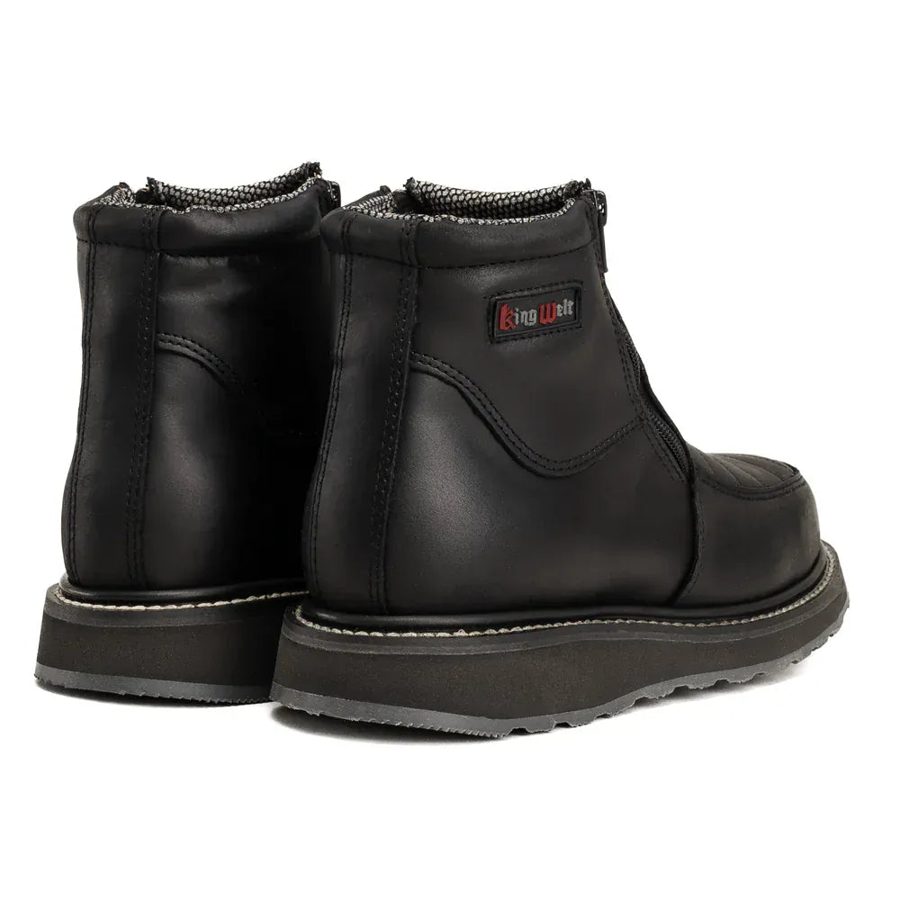 King Welt Boots Ultra Flex 6" Black Double Zipper Work Boots Black Color - King Welt