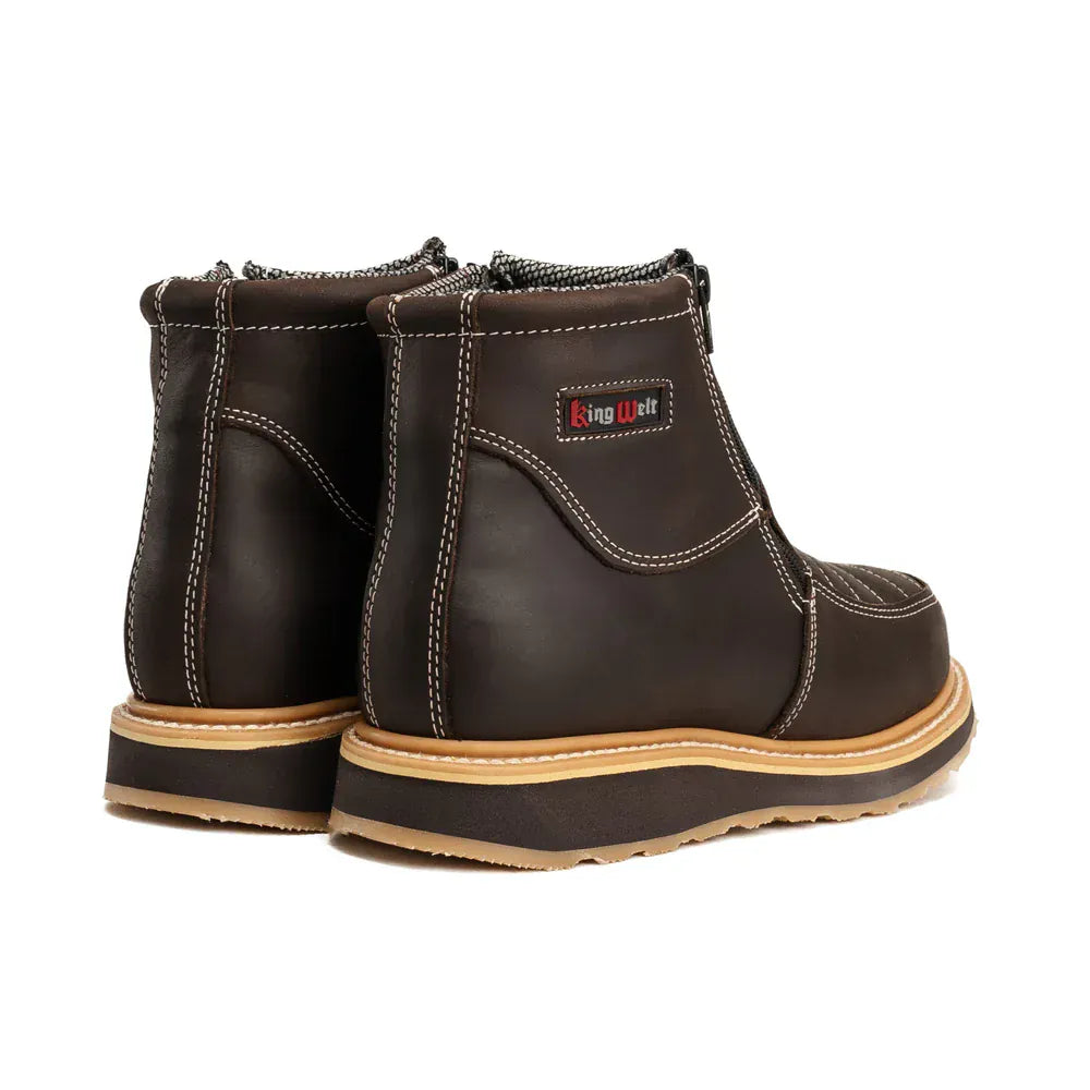 King Welt Boots Ultra Flex 6" Black Double Zipper Work Boots Brown Color - King Welt
