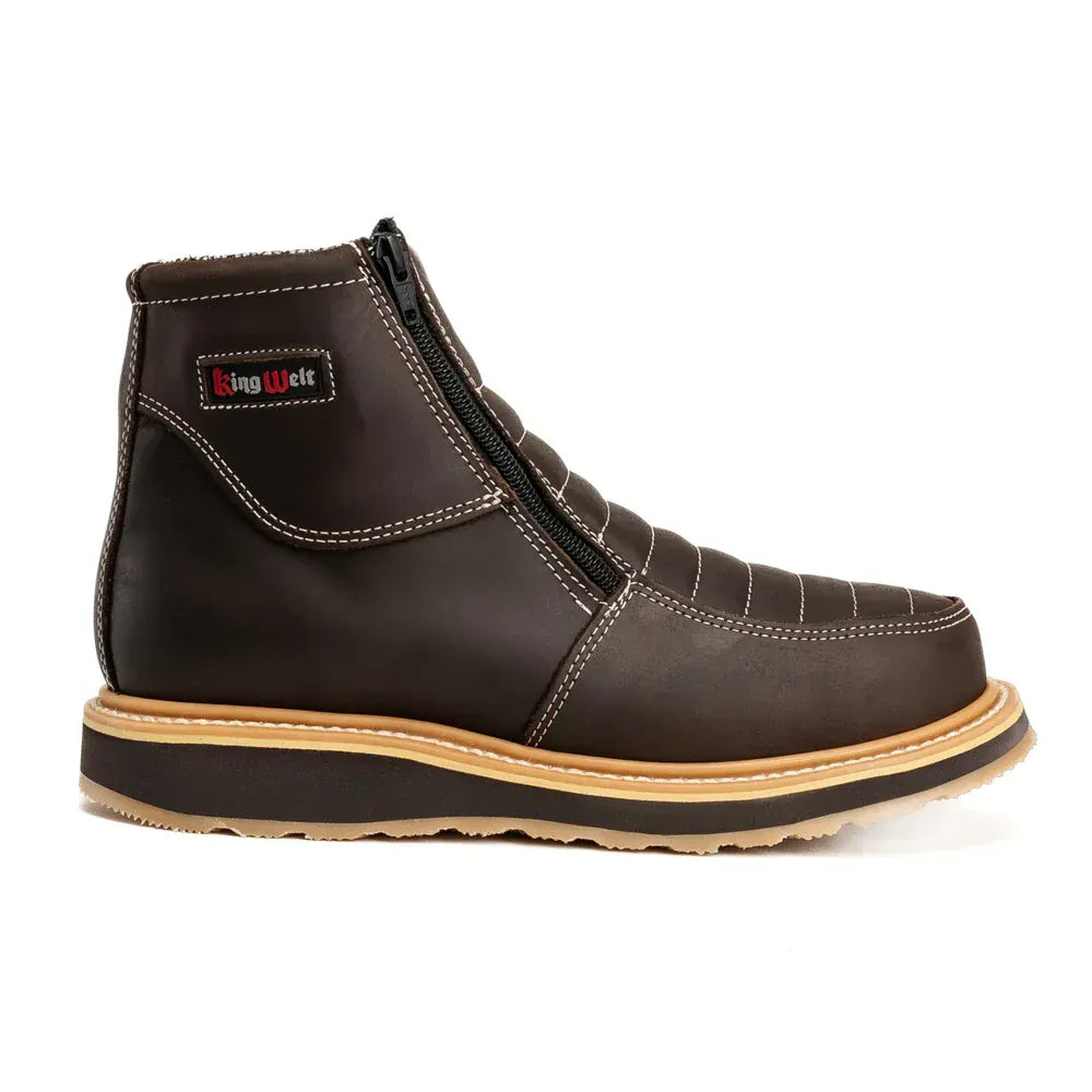 King Welt Boots Ultra Flex 6" Black Double Zipper Work Boots Brown Color - King Welt