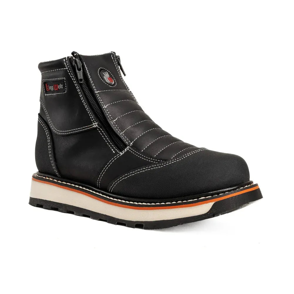 King Welt Boots Ultra Flex 6" Double Zipper Work Boots Soft Toe Full-Grain Leather Black Color - King Welt