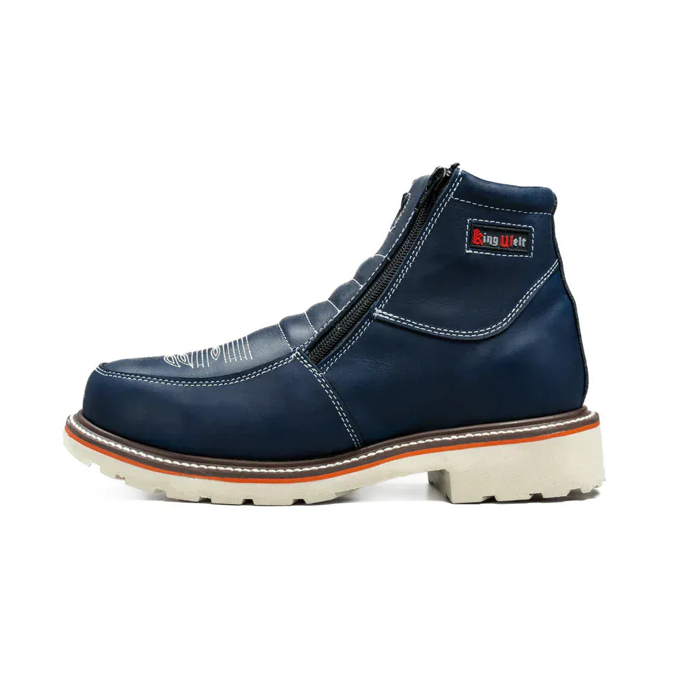 King Welt Boots Western Flex 6" Zipper  Work Boots Medallion Blue Color - King Welt