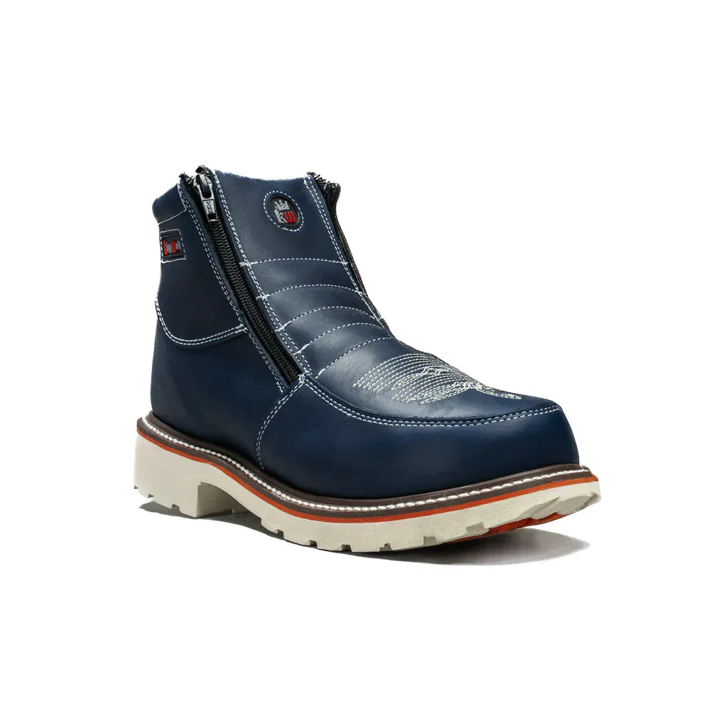 King Welt Boots Western Flex 6" Zipper  Work Boots Medallion Blue Color - King Welt