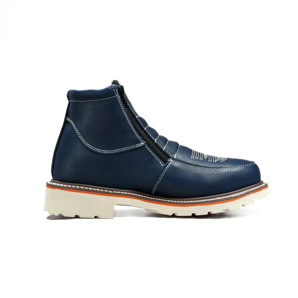 King Welt Boots Western Flex 6" Zipper  Work Boots Medallion Blue Color - King Welt