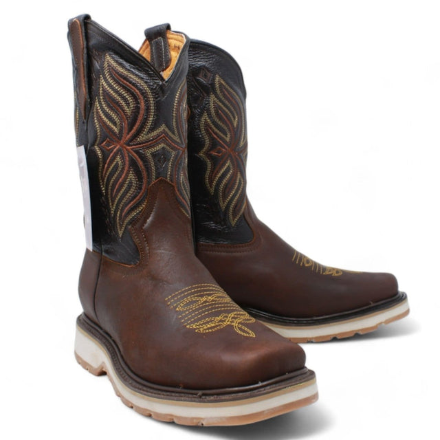 Men's square toe work boots with double density sole in brown by La Carreta pair view