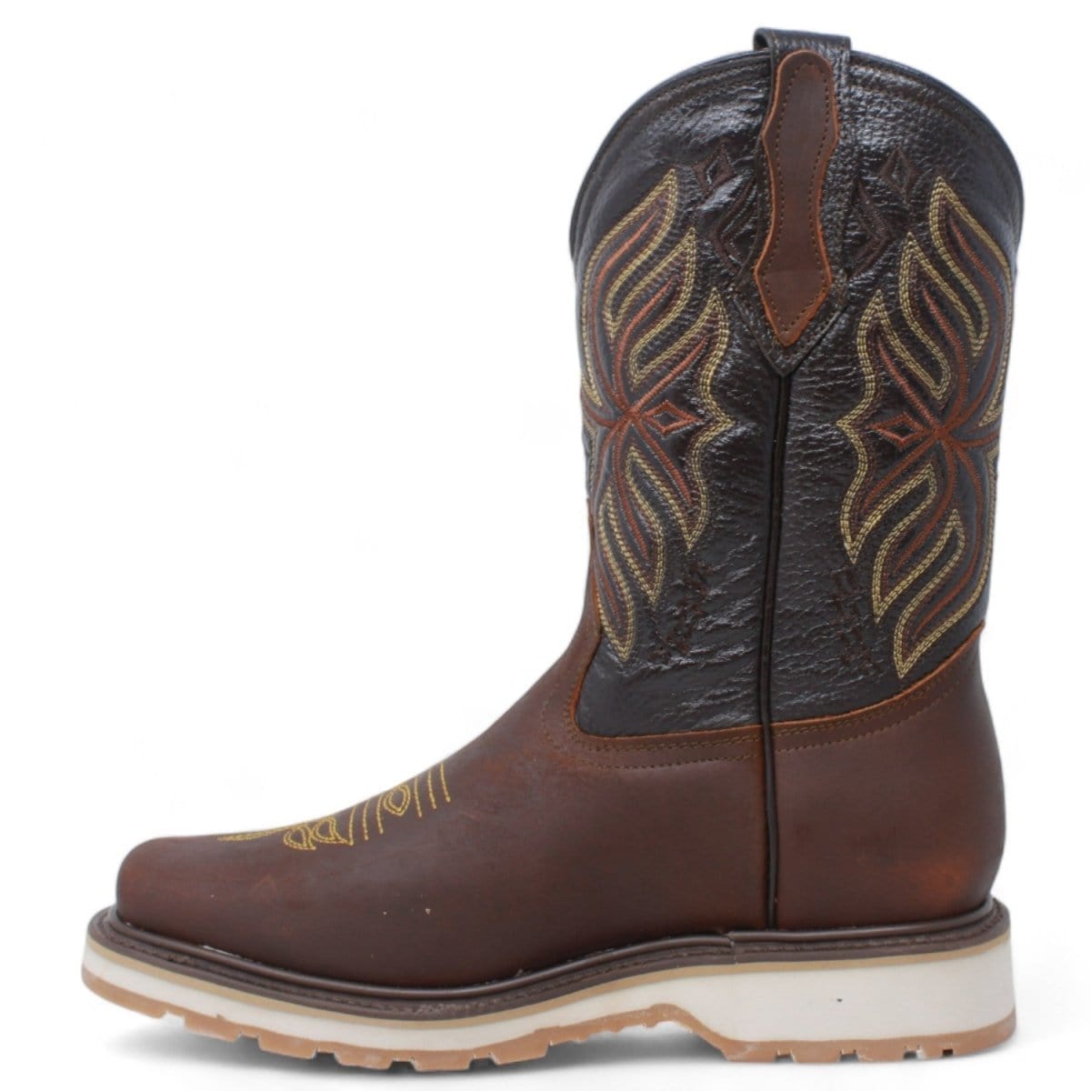 Men's square toe work boots with double density sole in brown by La Carreta left side view