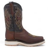 Men's square toe work boots with double density sole in brown by La Carreta right side view