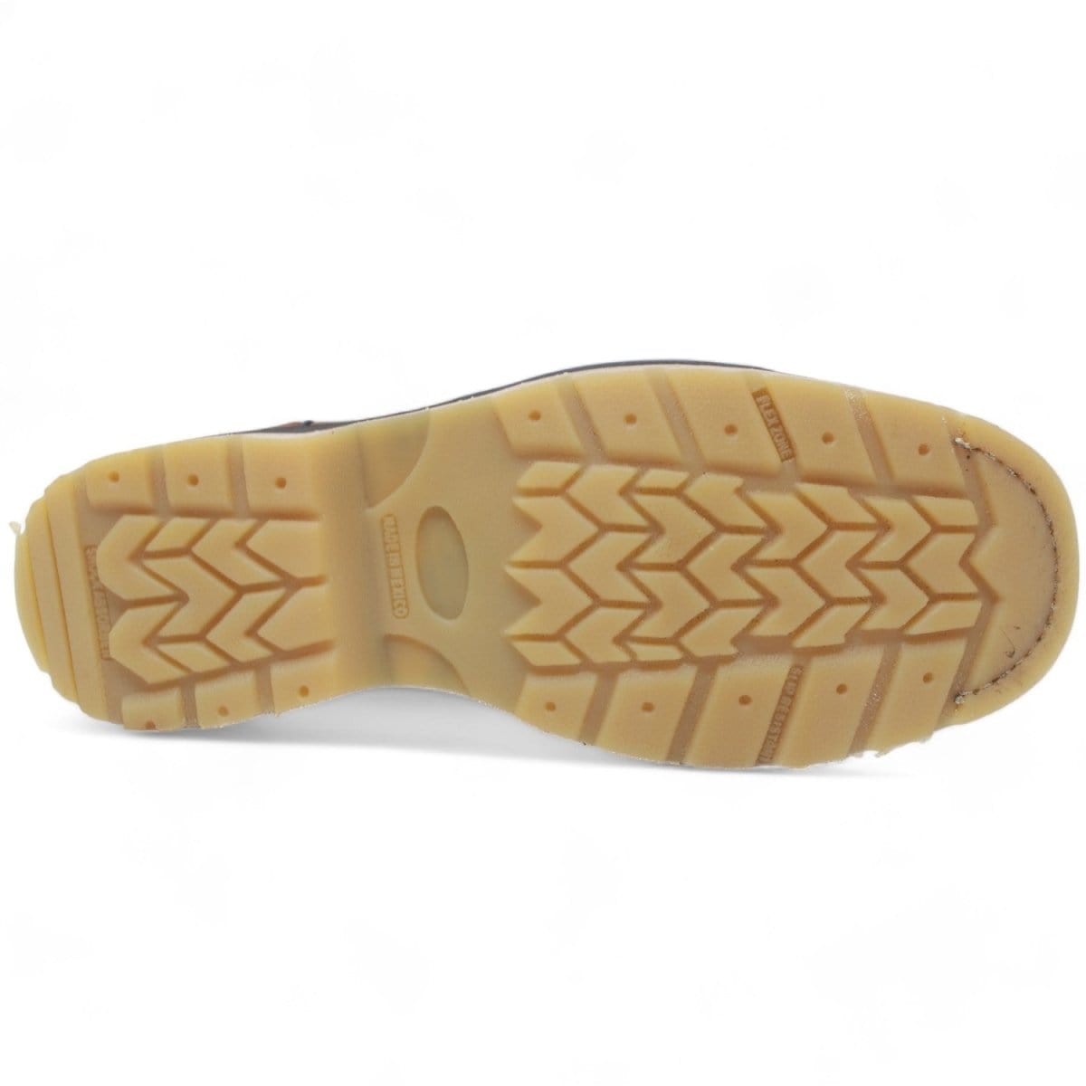 Men's square toe work boots with rubber sole in gold color by La Carreta sole view