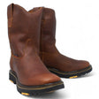 Men's round toe work boots with rubber sole in B23 brown oak by La Carreta pair view