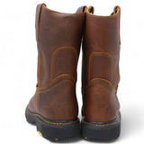 Men's round toe work boots with rubber sole in B23 brown oak by La Carreta back view
