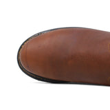 Men's round toe work boots with rubber sole in B23 brown oak by La Carreta toe view