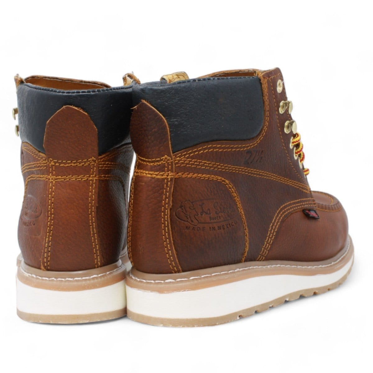 Men's lace up work boots with sierra sole in brown by La Carreta bcak view