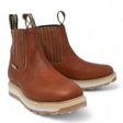 Men's square toe work boots with rubber sole in gold color by La Carreta side pair view