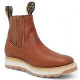 Men's square toe work boots with rubber sole in gold color by La Carreta side view