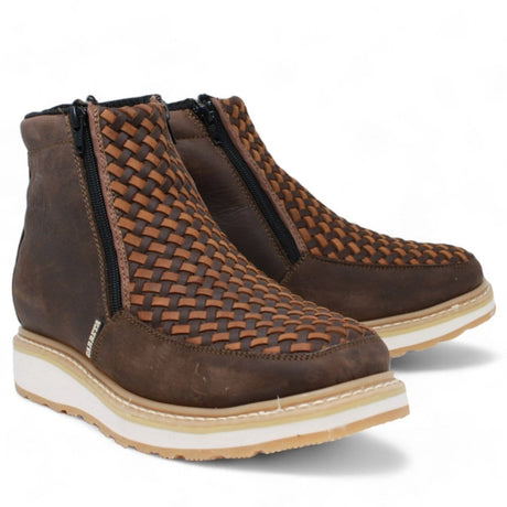 Men's petatillo square toe work shoes with double density sole and double zipper in brown by La Carreta pair view