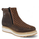Men's petatillo square toe work shoes with double density sole and double zipper in brown by La Carreta side view