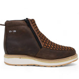 Men's petatillo square toe work shoes with double density sole and double zipper in brown by La Carreta right side view