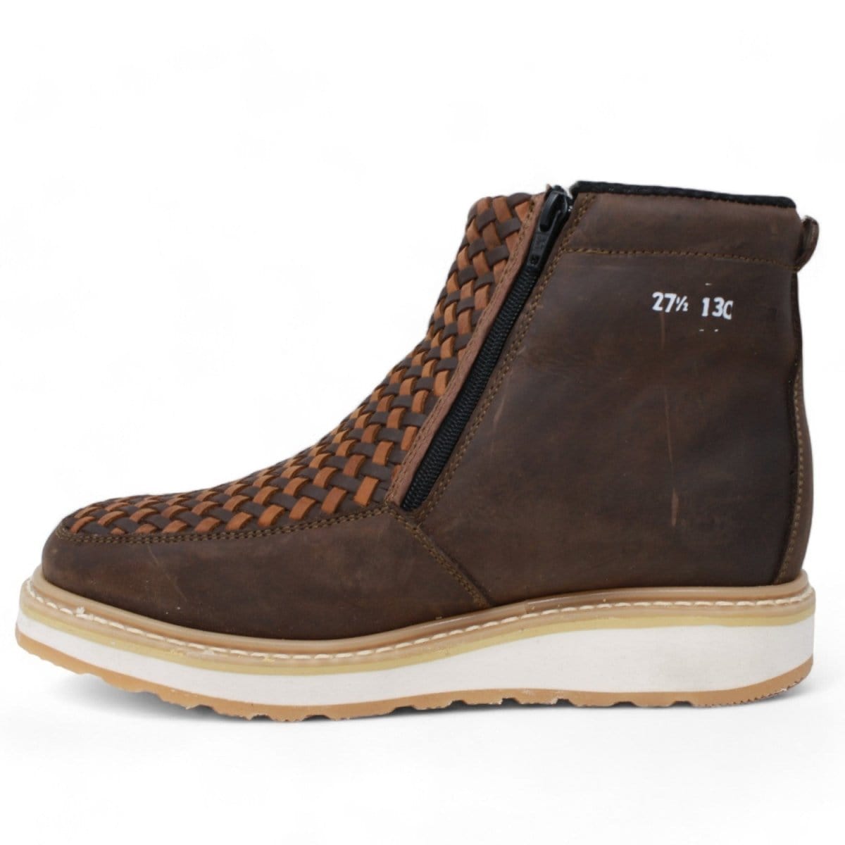 Men's petatillo square toe work shoes with double density sole and double zipper in brown by La Carreta left side view