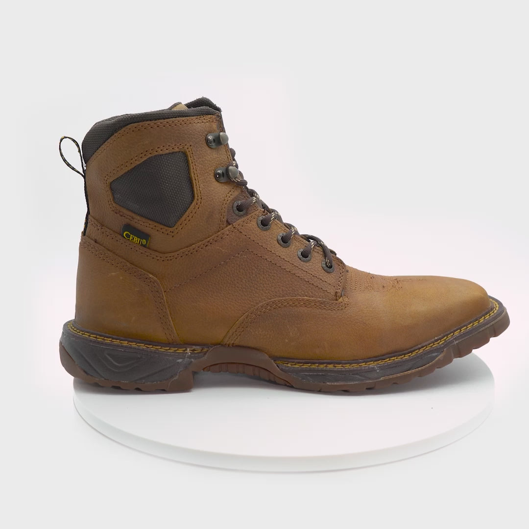Cebu Hawk Lace-Up Square Toe Ankle Work Boots - Steel Toe (Tan)